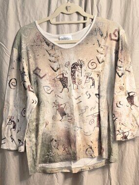 Cactus Bay Apparel Casual Women's 3/4 Sleeve XXL Hieroglyphics Pattern